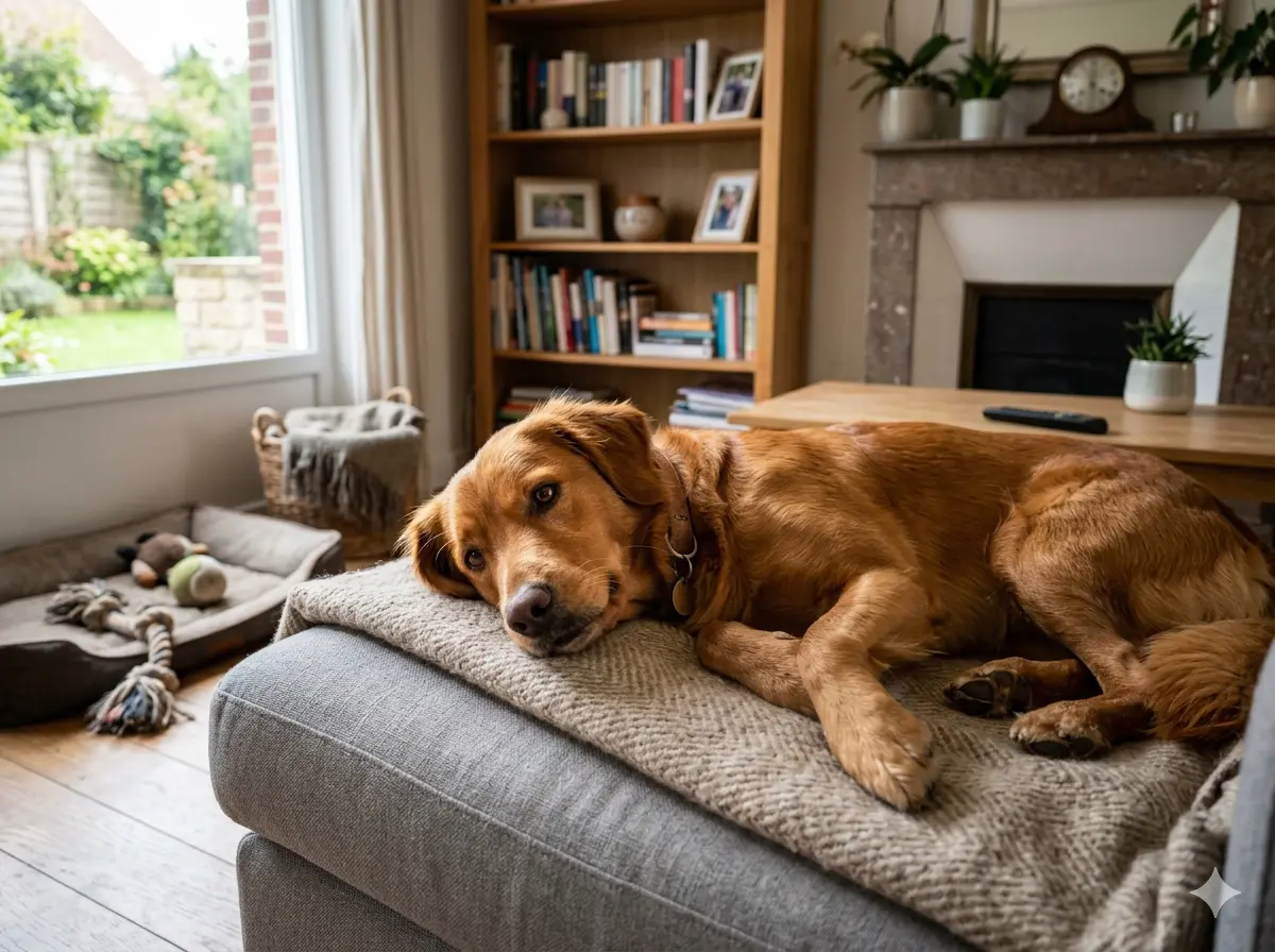 chien allongé sur un canapé dans une maison