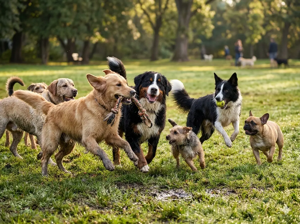 chiens qui jouent ensemble